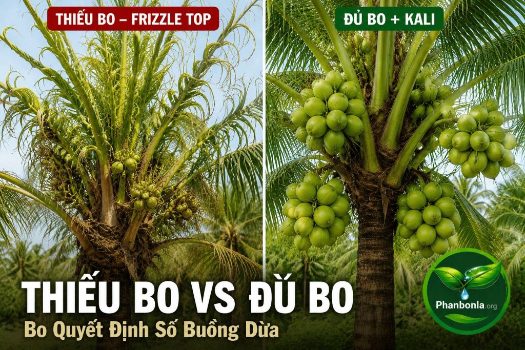 Cây dừa khi thiếu Bo và đủ Bo